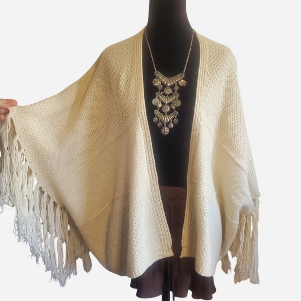 Anthropologie La Fee Verte Open Front Tassel Fringe Poncho Kimono Size XS/S Boho - Picture 2 of 14